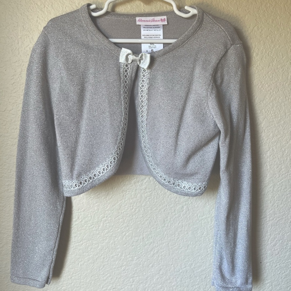 Bonnie Jean Metallic Bolero with Embroidery and Bow Girls Small